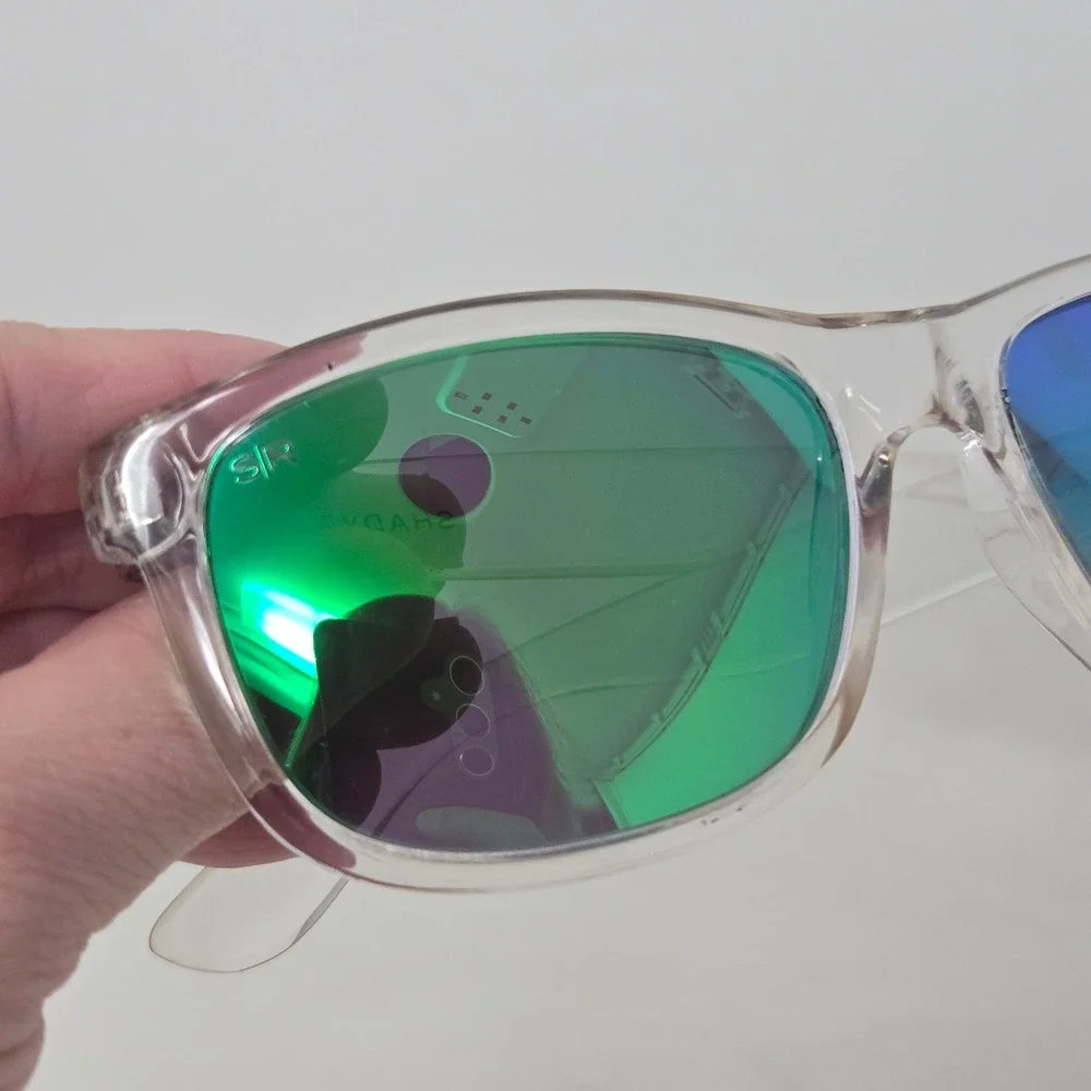 Shady Rays Sunglasses Clear Frame Emerald Green Mirrored Lenses Square Wayfarer